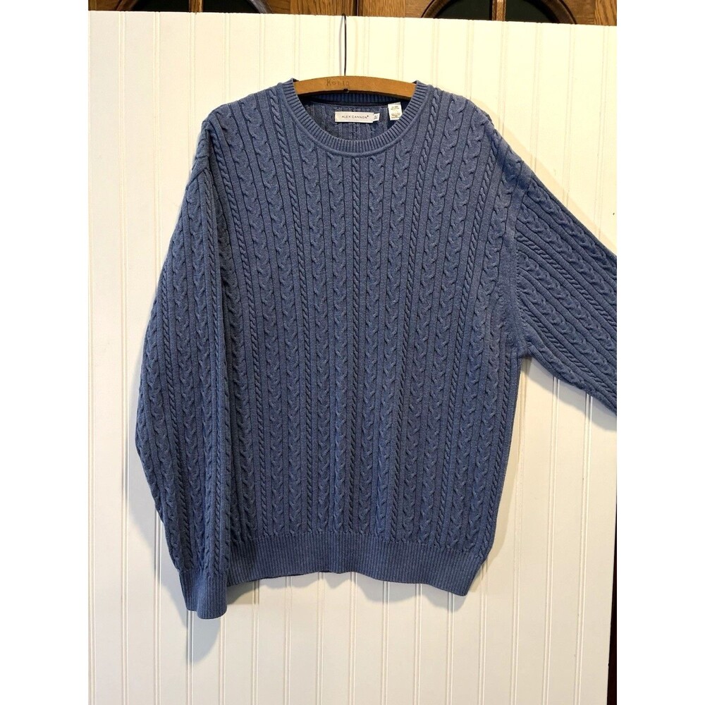 Alex Cannon Cable Knit Sweater L Sleeves Crew Neck Denim Blue Preppy Casual XL